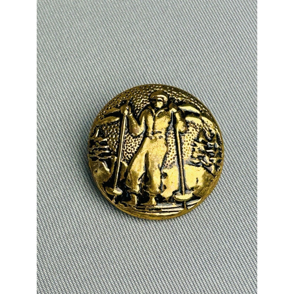 Skiing Man Vintage Large Metal Loop Picture‎ Button